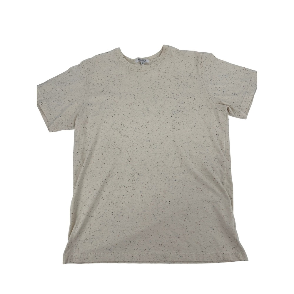 Gustin T-Shirt Men Large Cream Rainbow Neps Speckle Cotton Short Sleeve Tee